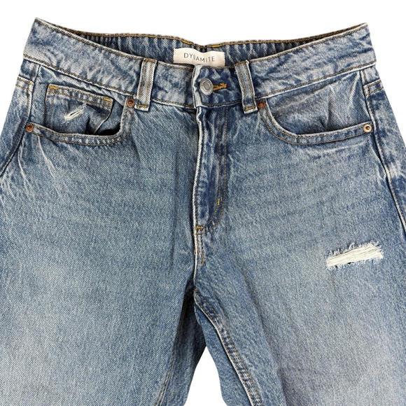 Dynamite Straight Leg Mid Rise Jeans Denim Distressed Frayed Blue Pants SIZE 24 - Picture 4 of 13